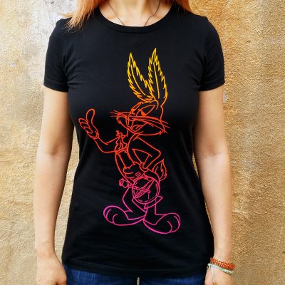 Women's Bugged Bunny Black Fitted T'Shirt.